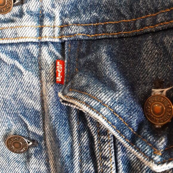 Levis VINTAGE Denim 70506 0216 Trucker Jacket Little e Distressed Made USA 44 - Picture 2 of 11